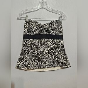 WHBM Black & White Rose Strapless Bustier with Ribbon Waist